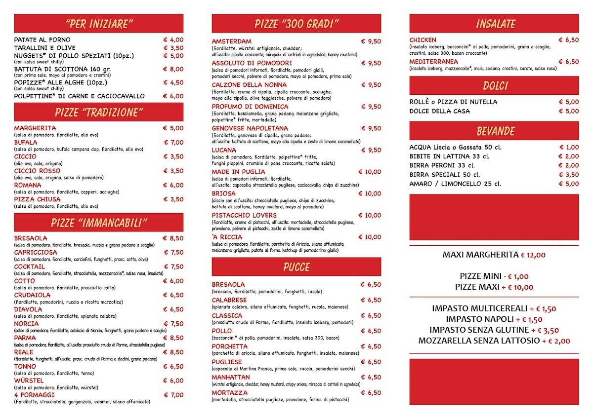 Menu di 300 Gradi pizza & food 