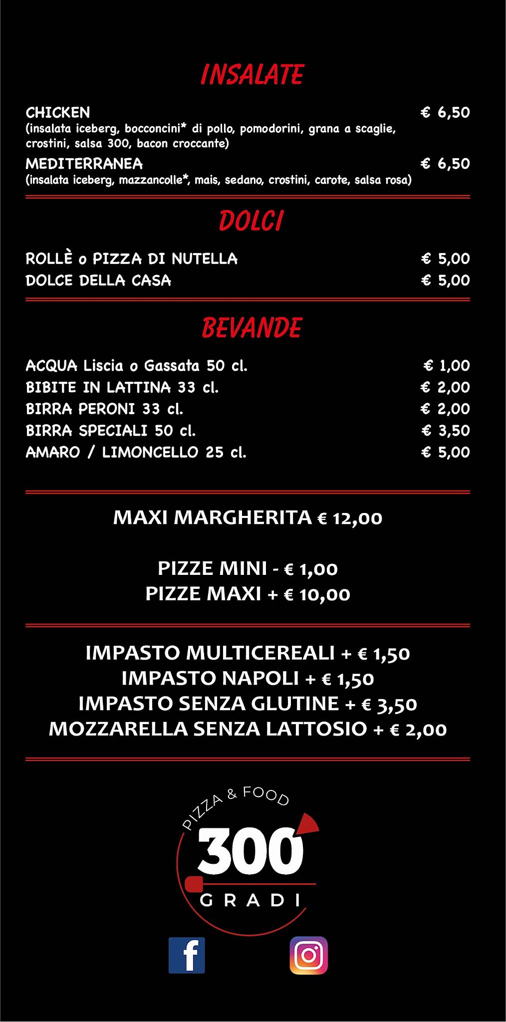 Menu di 300 Gradi pizza & food 