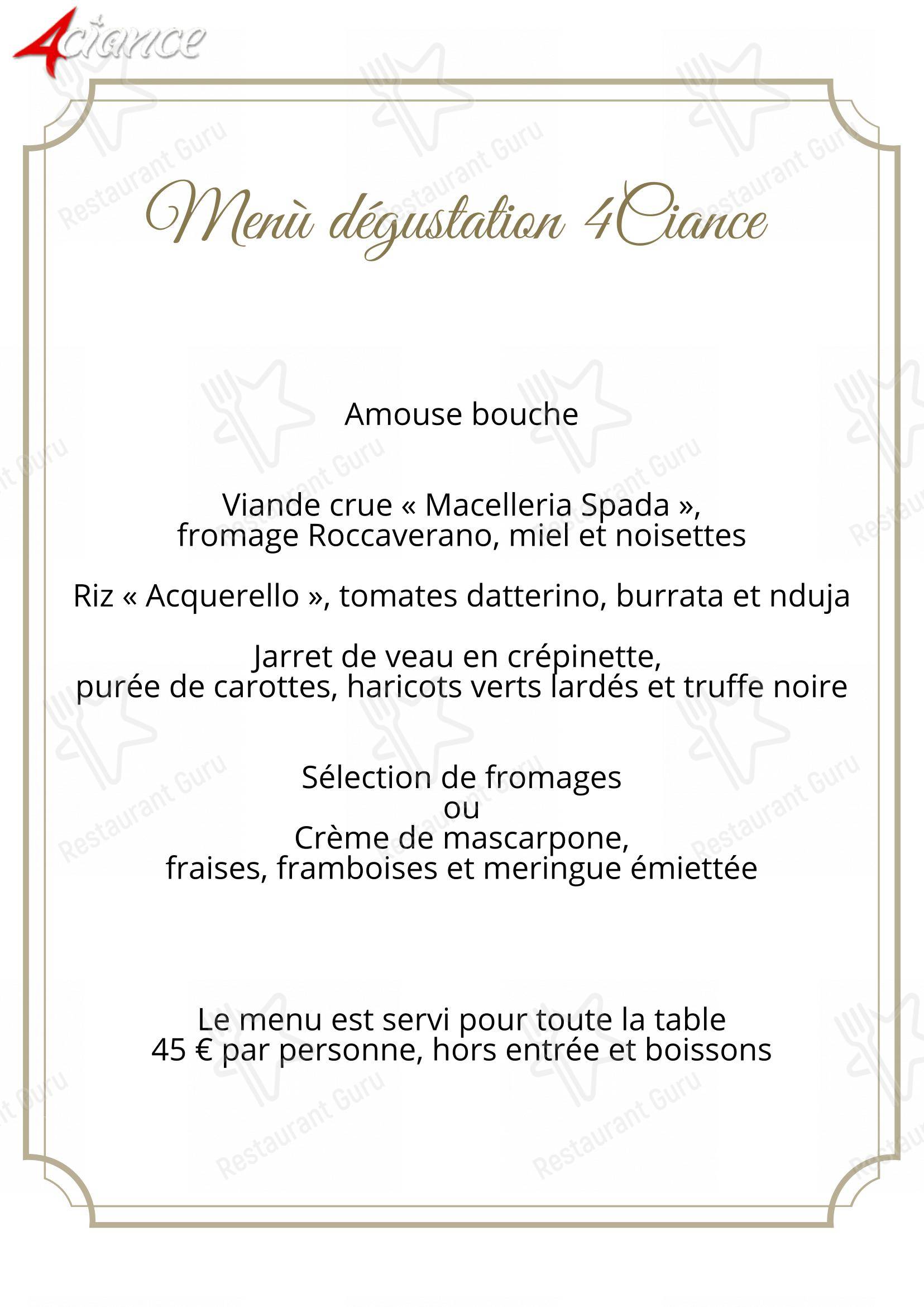 4 Ciance in Cuneo - 菜单