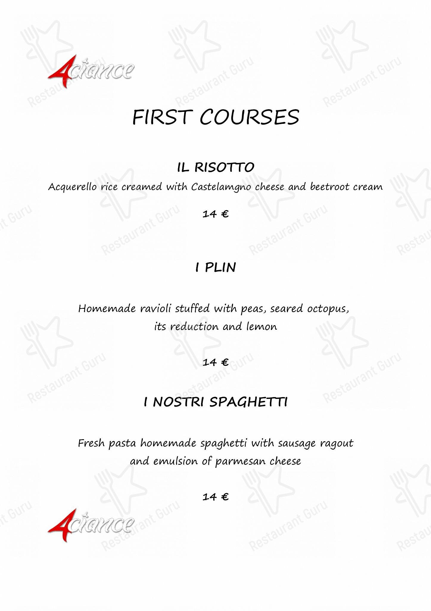 Breakfast Menu per 4 Ciance ristorante