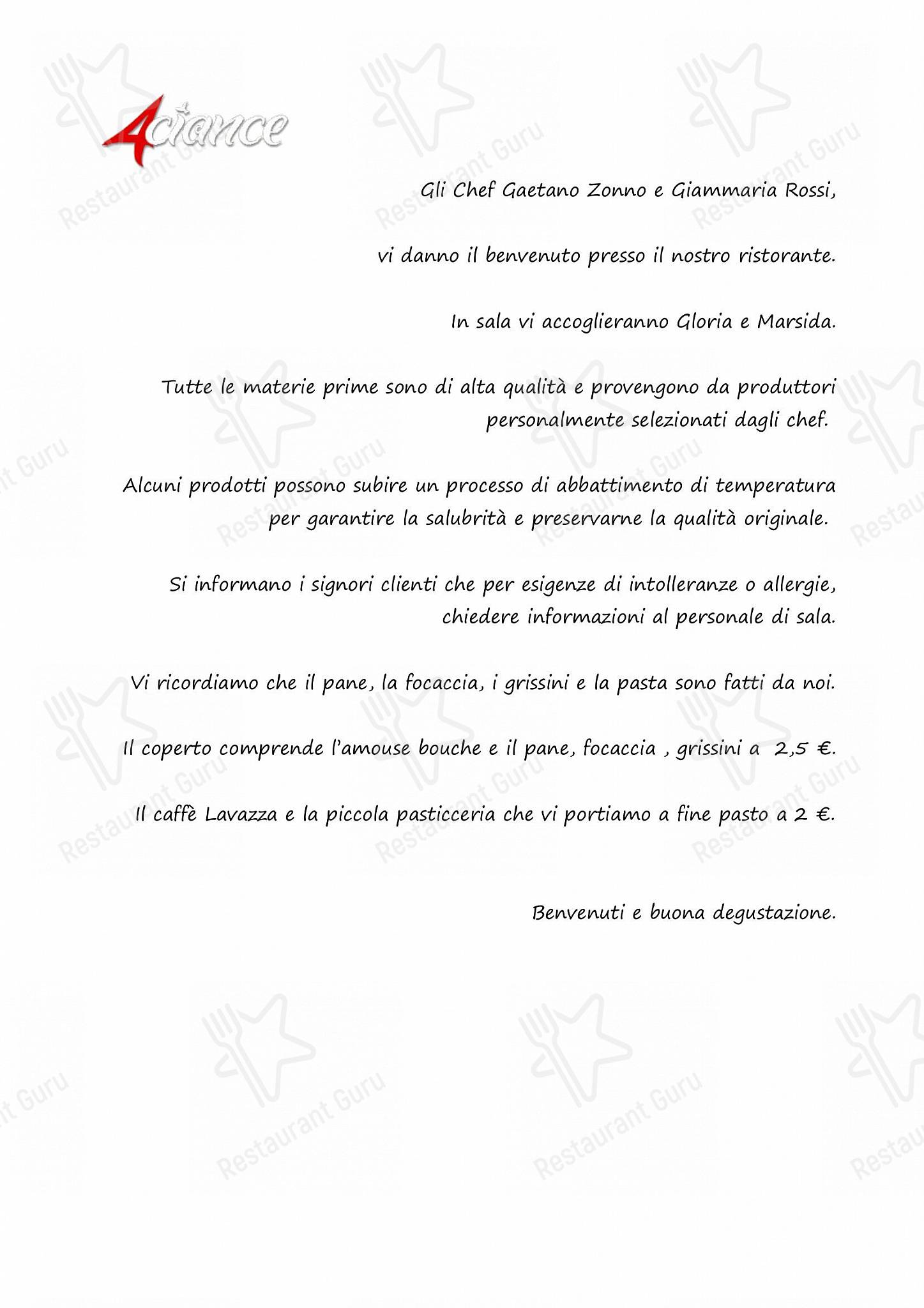 Breakfast Menu per 4 Ciance ristorante