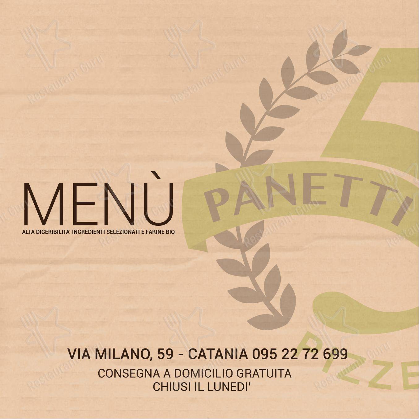 Menu per 5 Panetti pizzeria da asporto in Catania