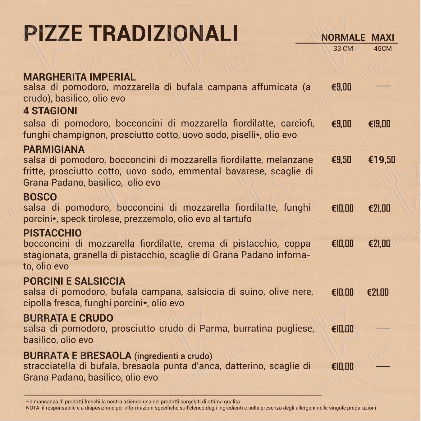 Menu per 5 Panetti pizzeria da asporto pizzeria
