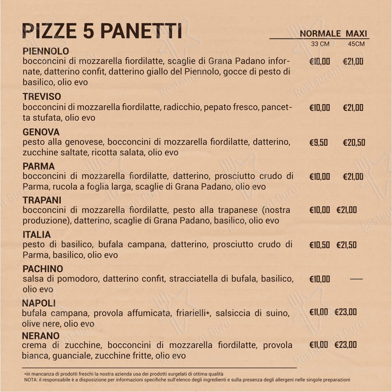 5 Panetti pizzeria da asporto in Catania - Menu