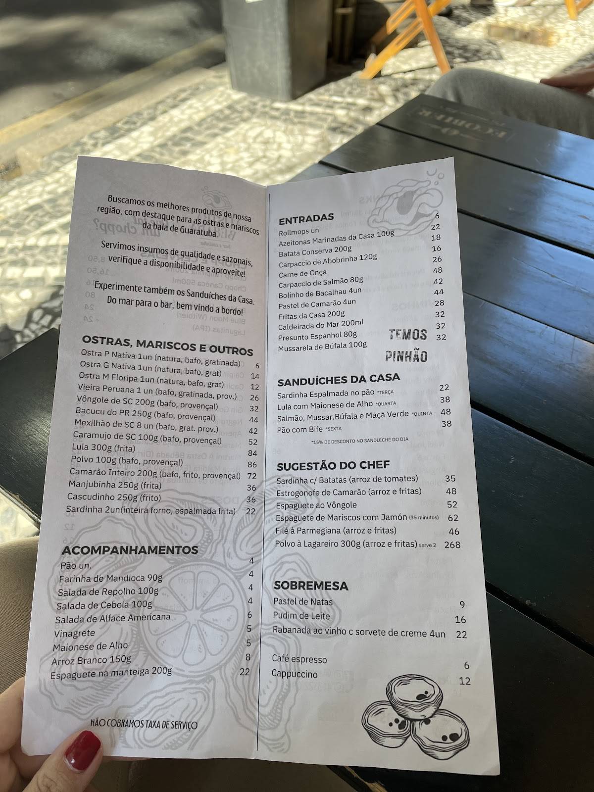 A Ostra Bêbada cardápio