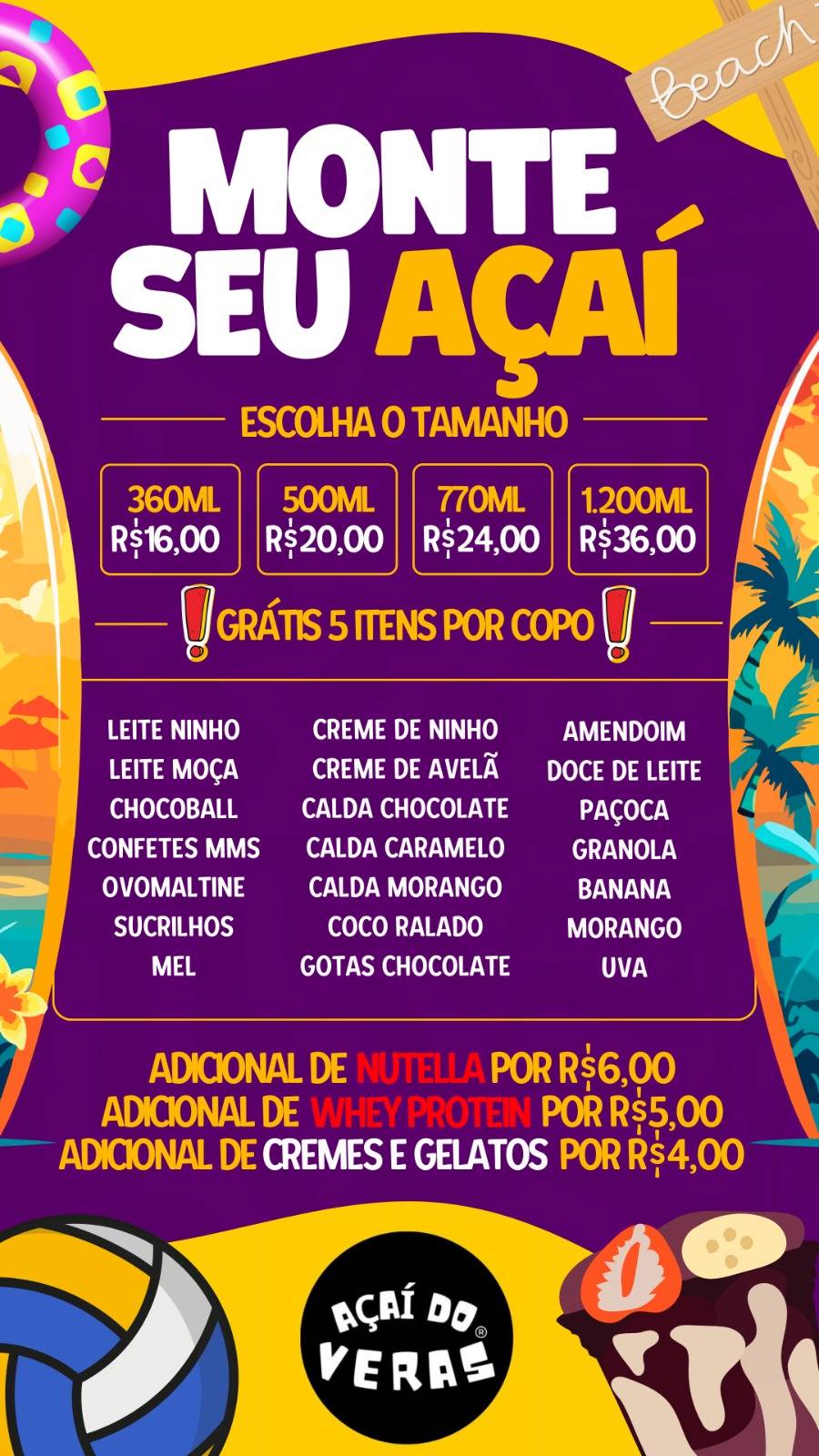 AÇAÍ DO VERAS cardápio