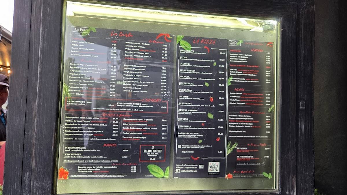 Menu di Restaurant Pizzeria Au Parc 