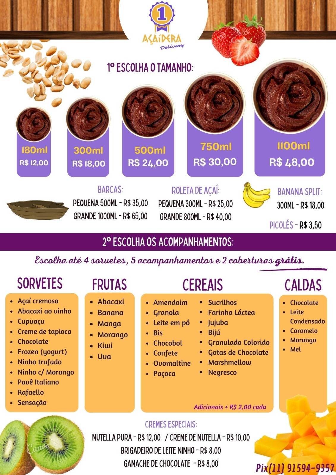 Açaídera Delivery cardápio