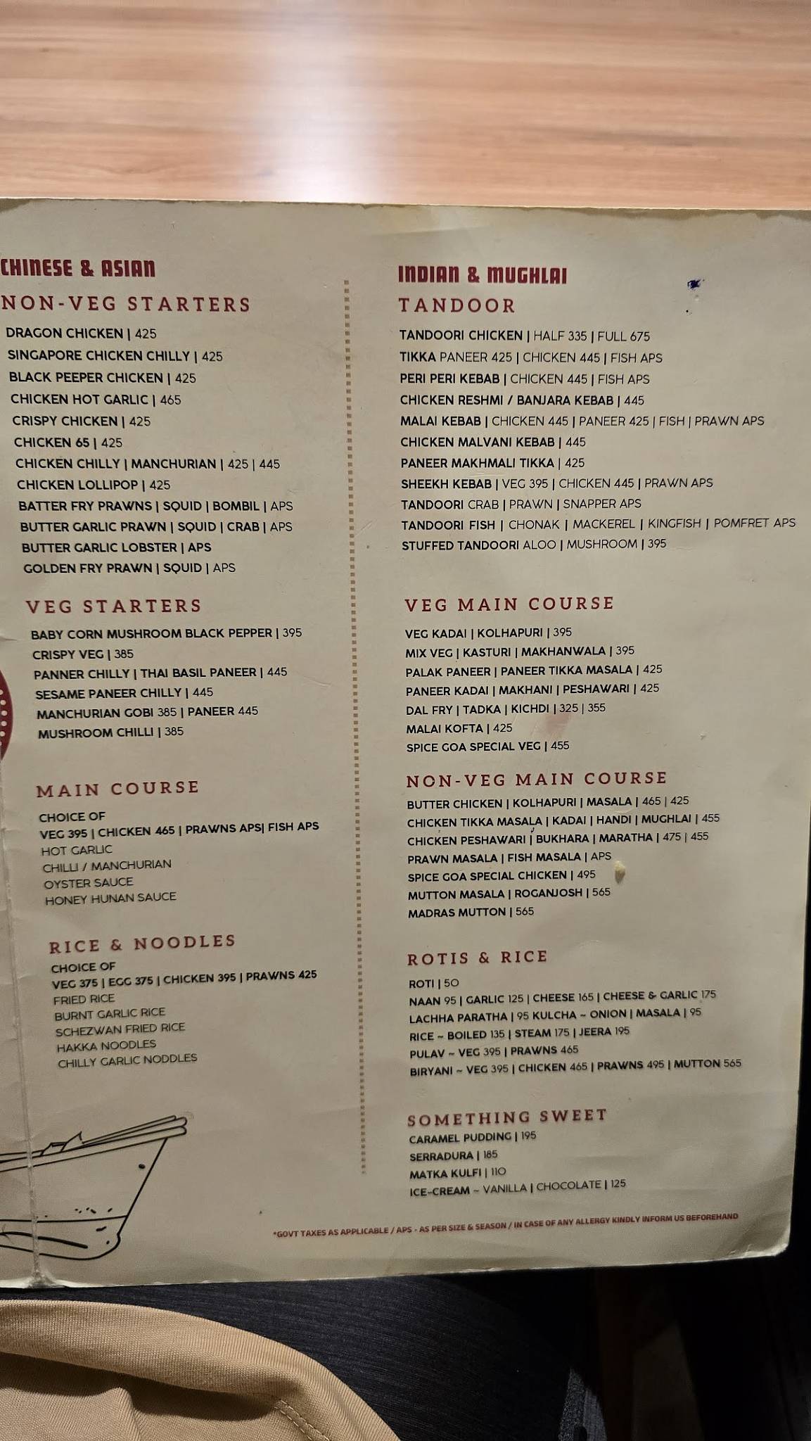 Spice Goa menu