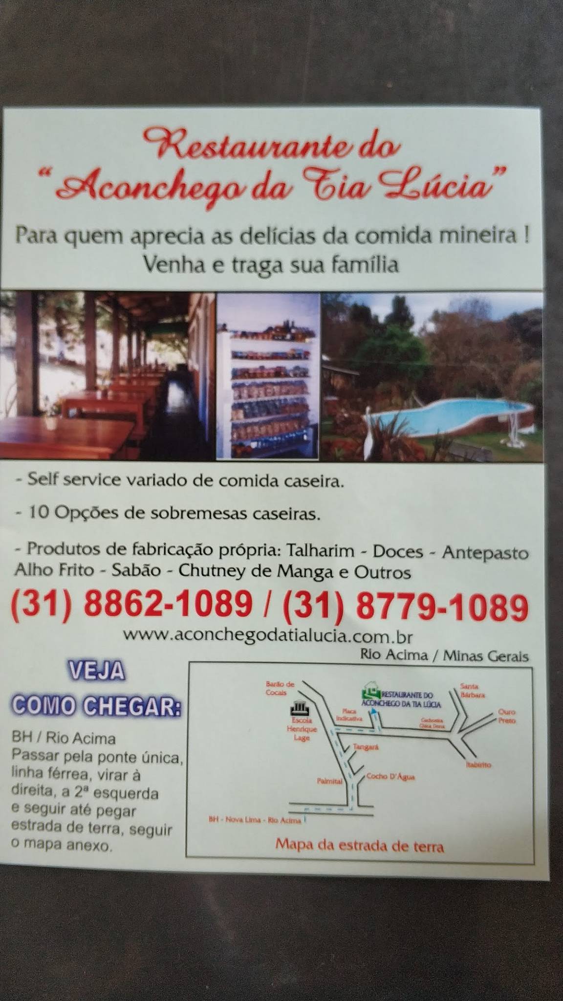 Aconchego da Tia Lúcia cardápio