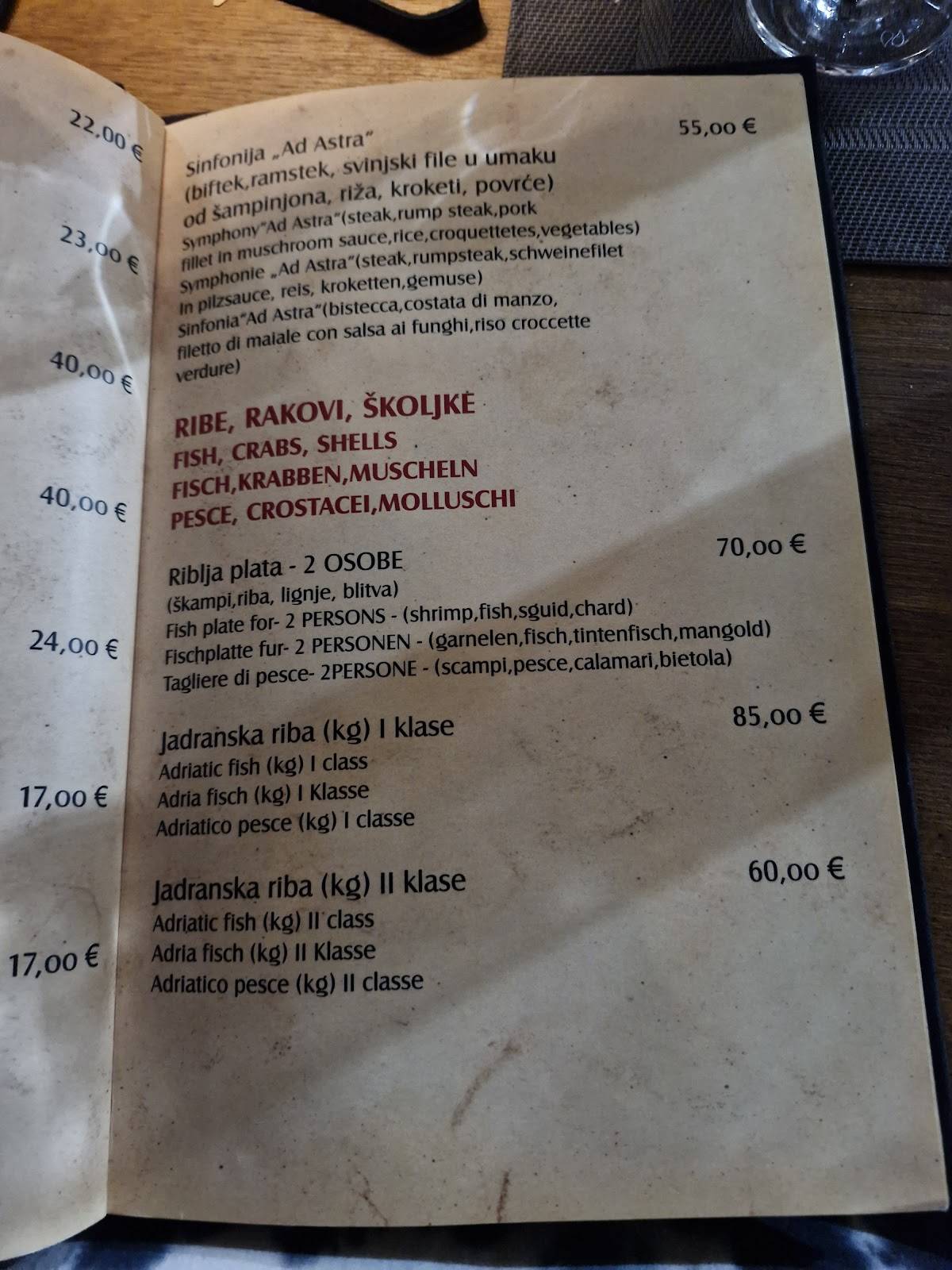 Menu di Ad Astra 