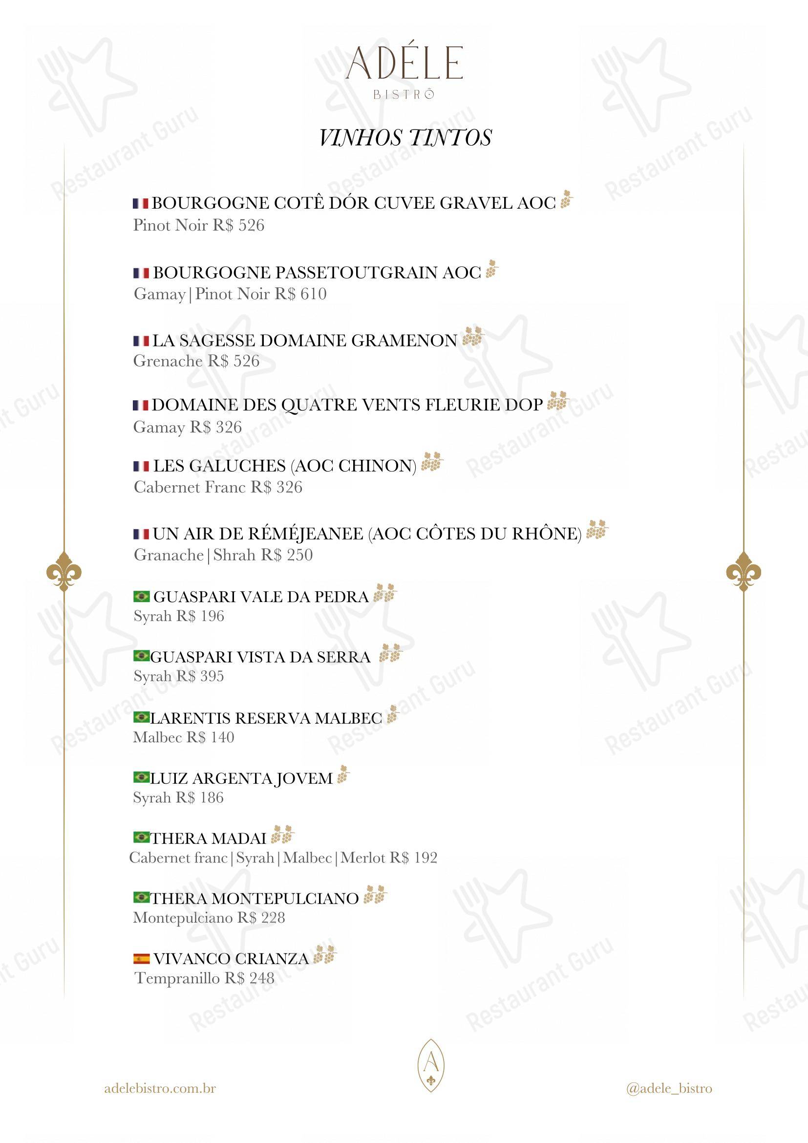 Adéle Bistrô menu - 菜单