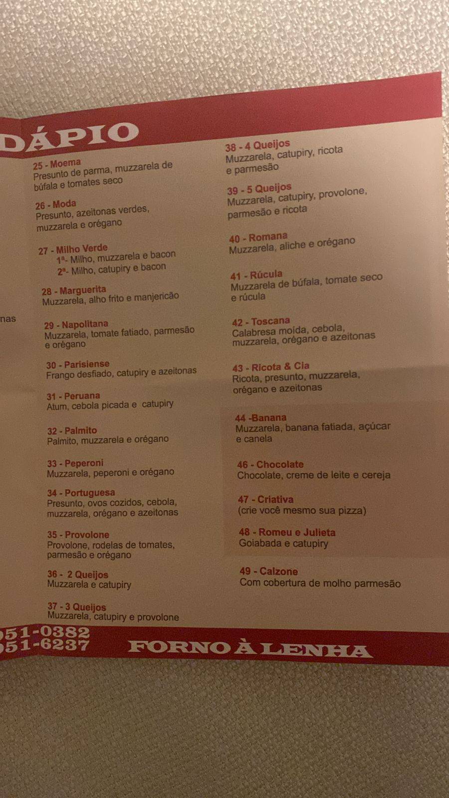 Adesso Pizzaria cardápio