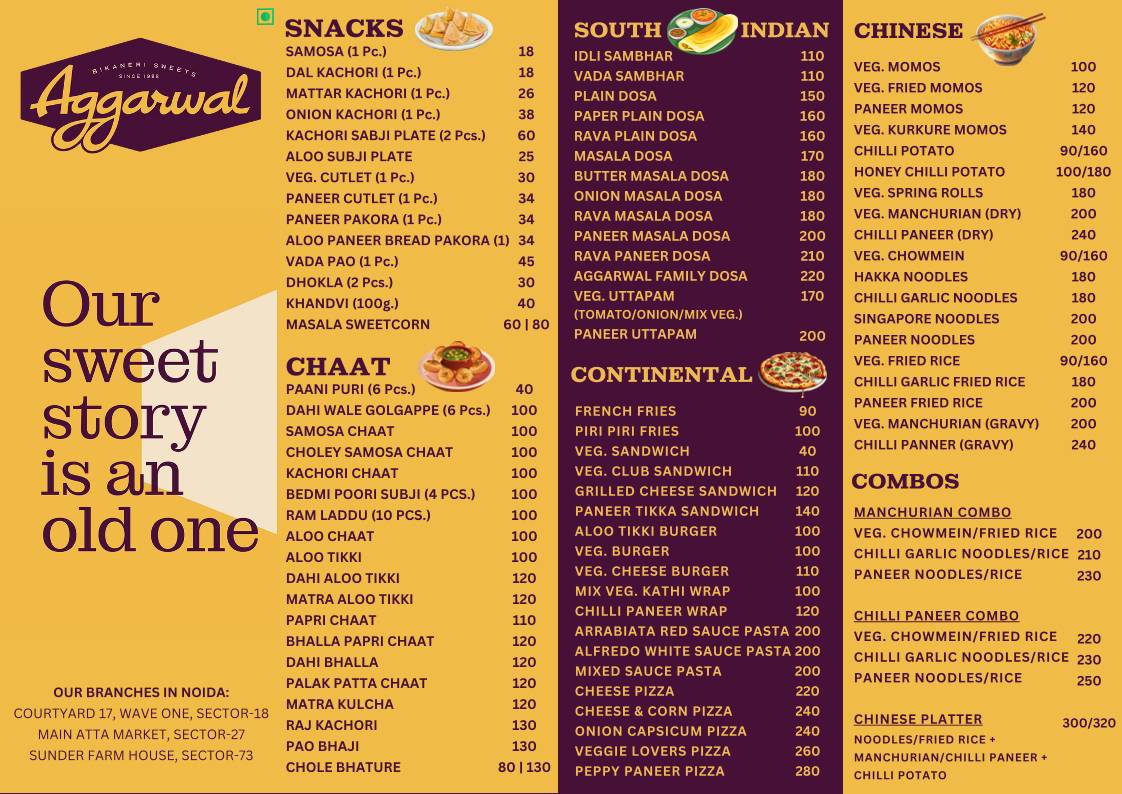 Aggarwal Bikaneri Sweets menu