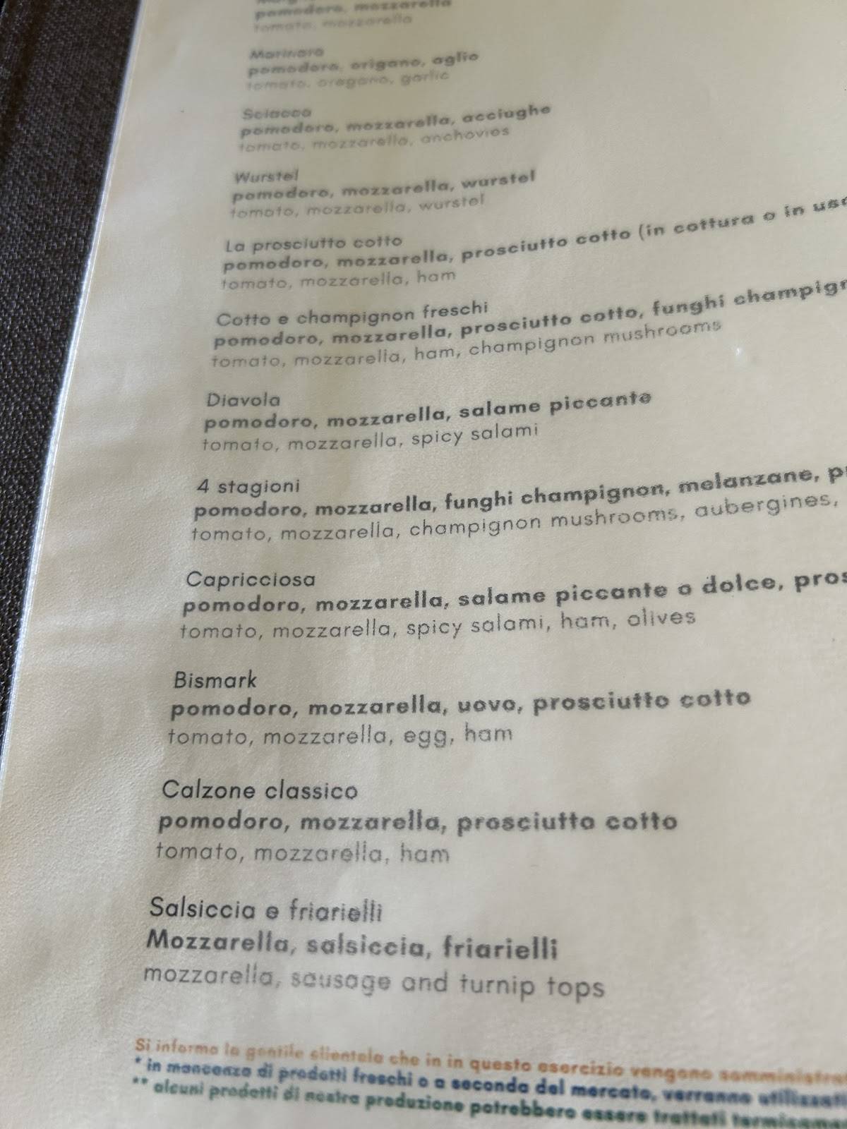 Menu di Agli Archi 