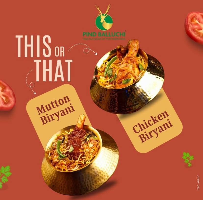 Pind Balluchi Agra menu