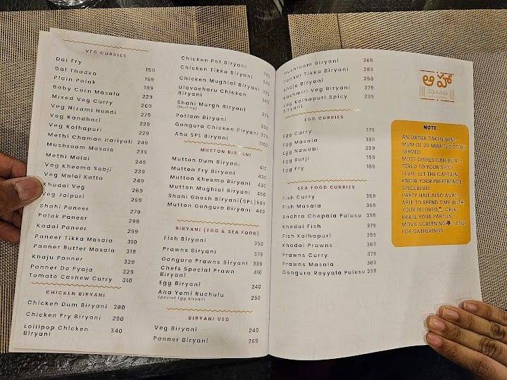 Aha Yemi Ruchulu The Kitchen menu