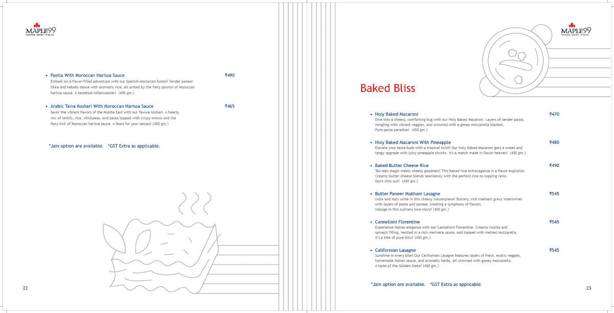 Maple 99 menu