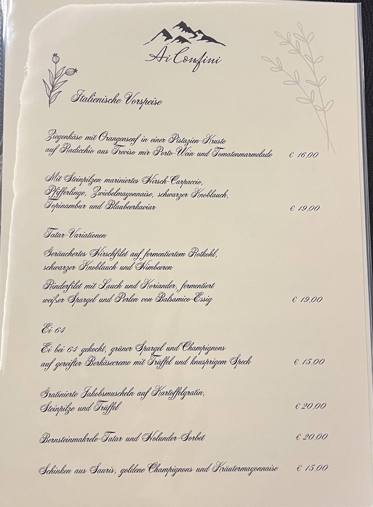 Menu di Ristorante Senza Confini 