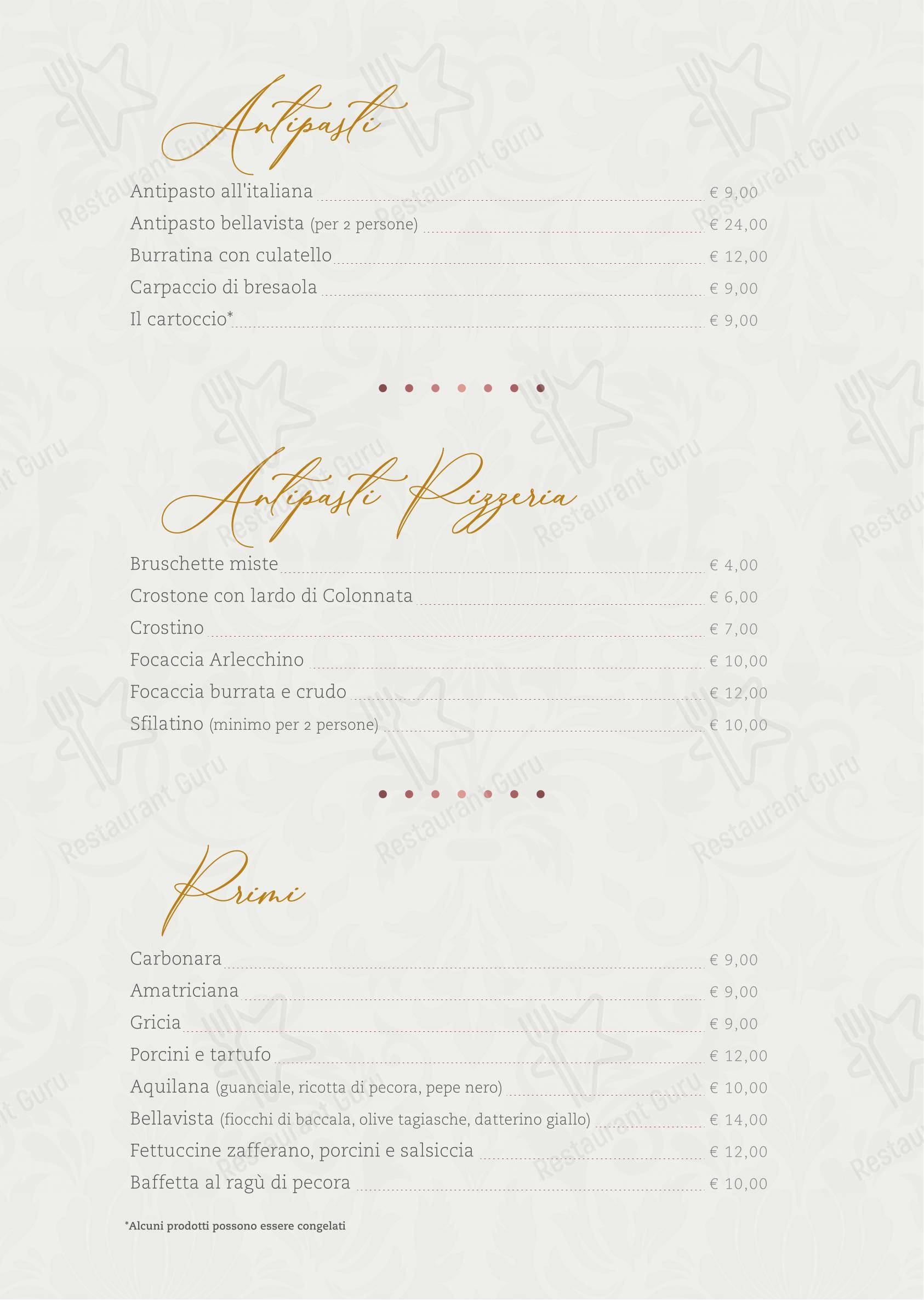 Ristorante Al Bellavista in L'Aquila - Menu