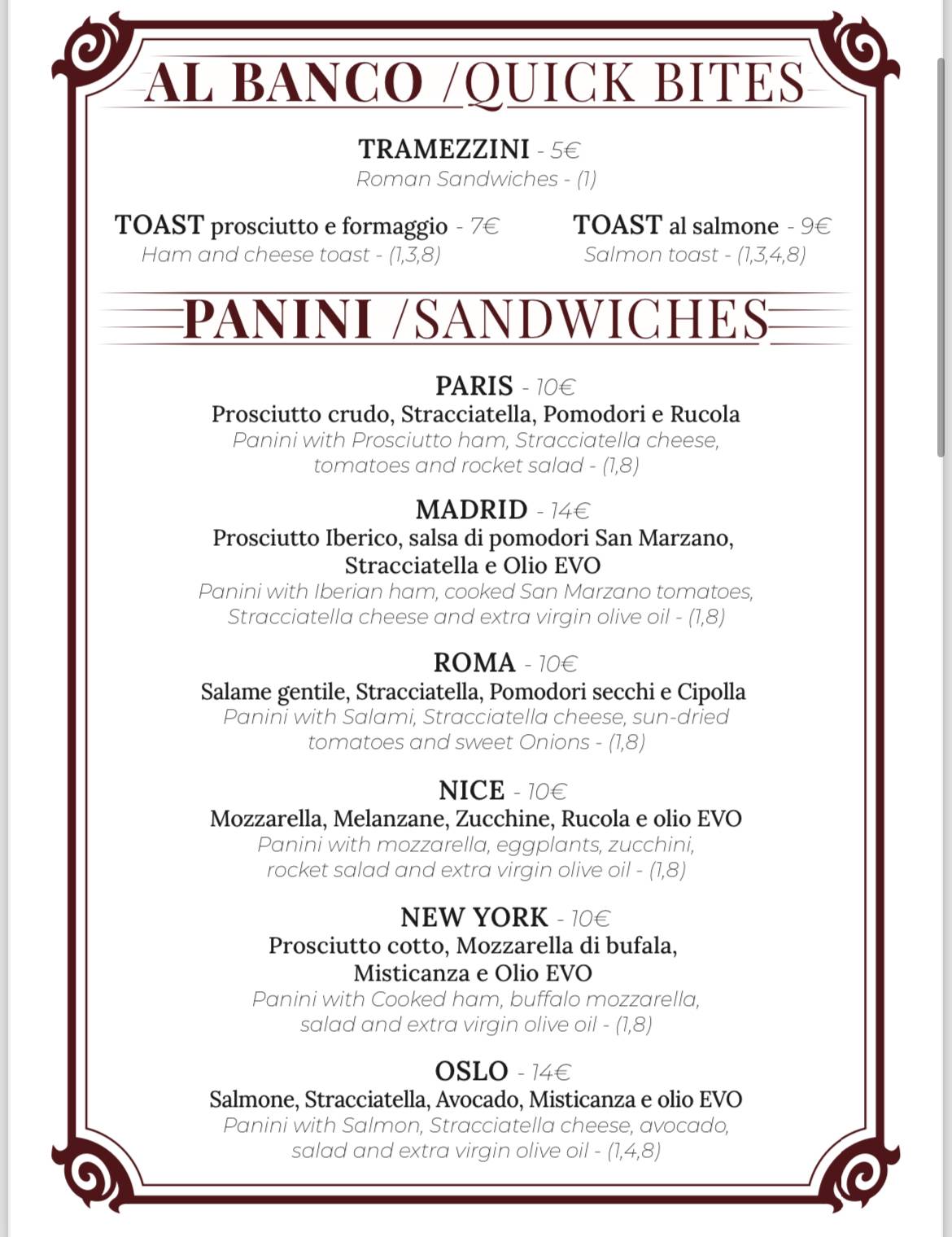Menu di Al Biscione Cafė 1965 - CIBO e VINI 
