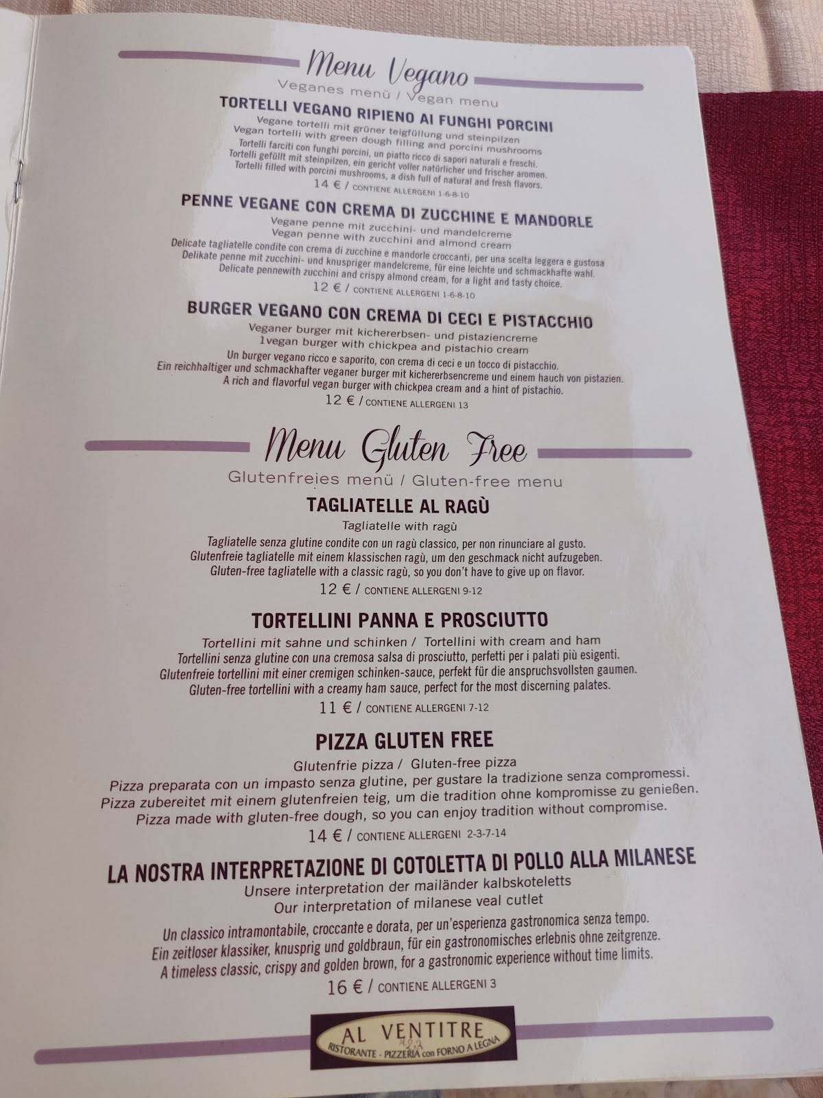 Menu di Al Ventitré 