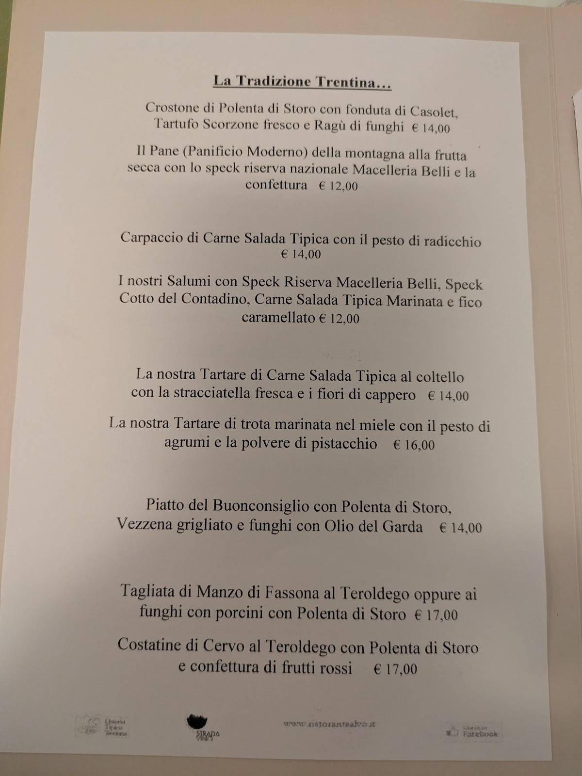 Menu di Ristorante al Vò 