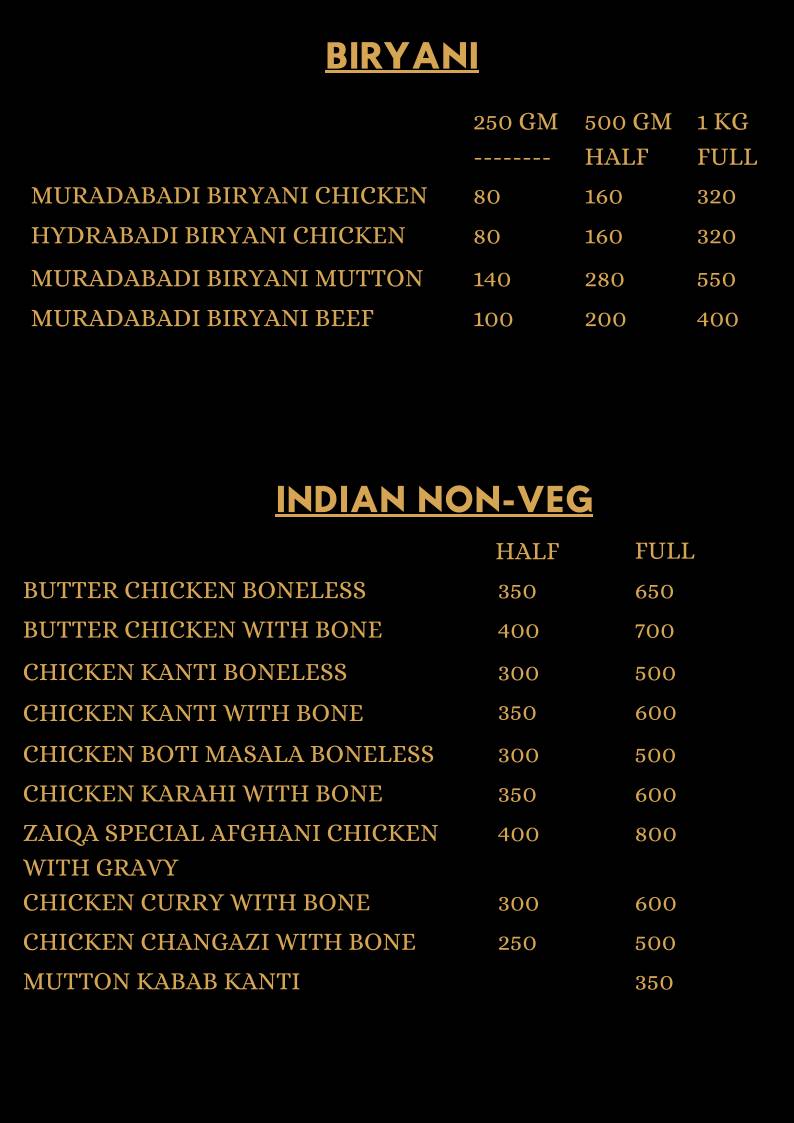 Al-zaiqa biryani centre menu