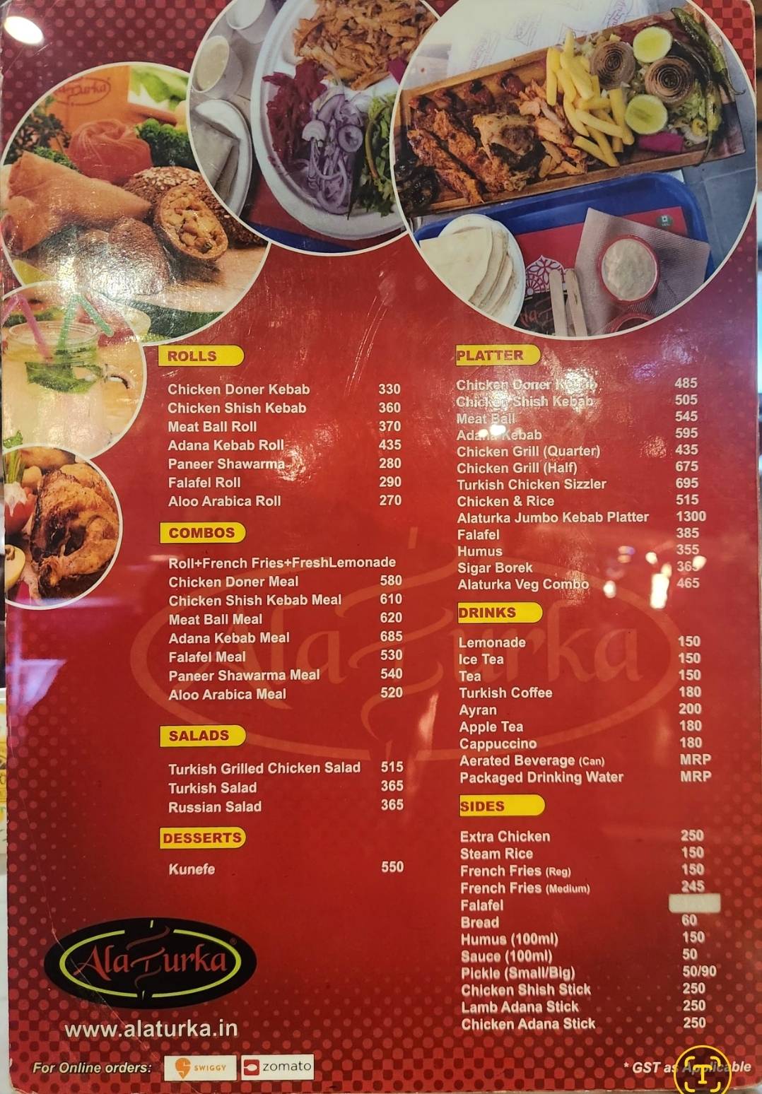 Alaturka Doner Kebab & Falafel menu