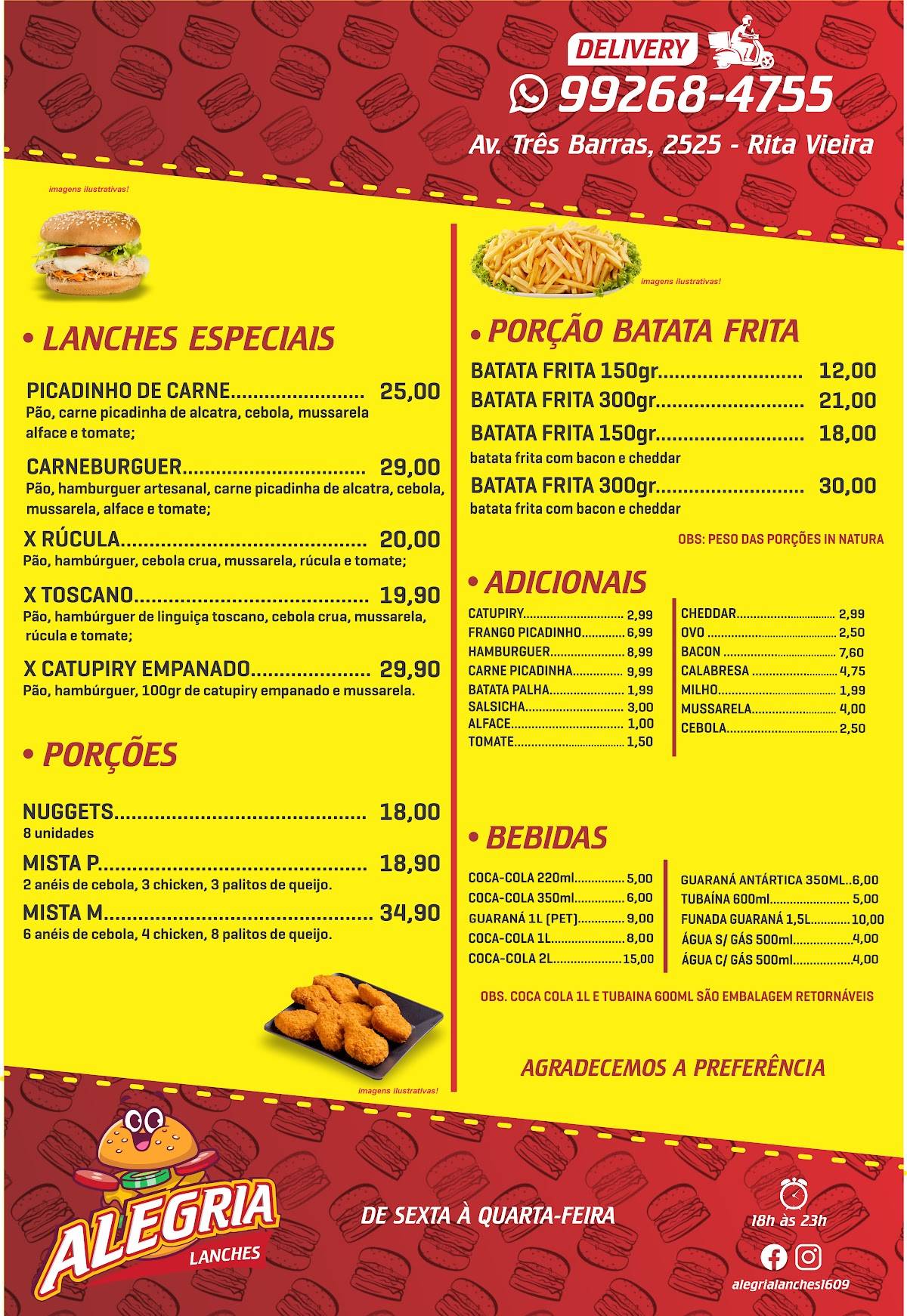 Alegria Lanches cardápio