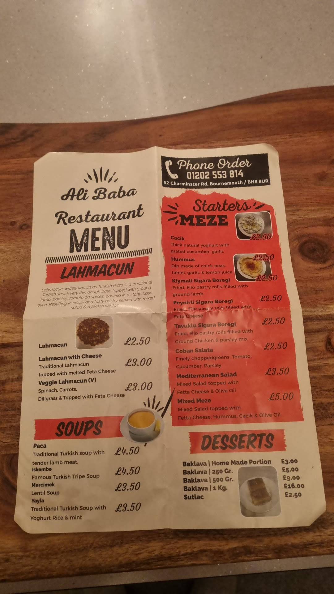 Menu at Ali Baba restaurant, Bournemouth, 62 Charminster Rd