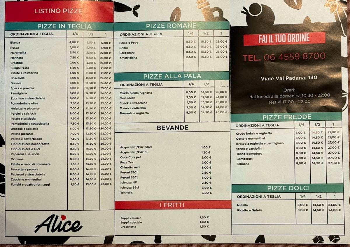 Menu di Alice Pizza 