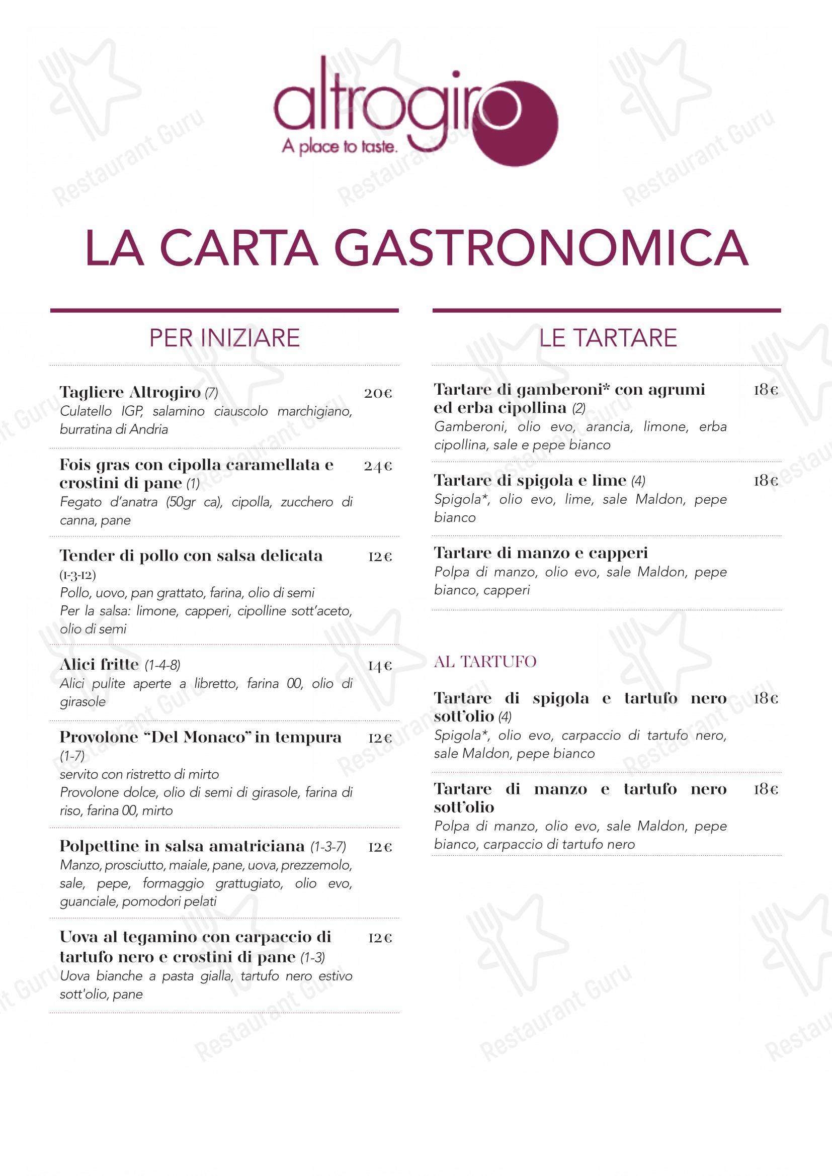 Menu di Altrogiro - Menu
