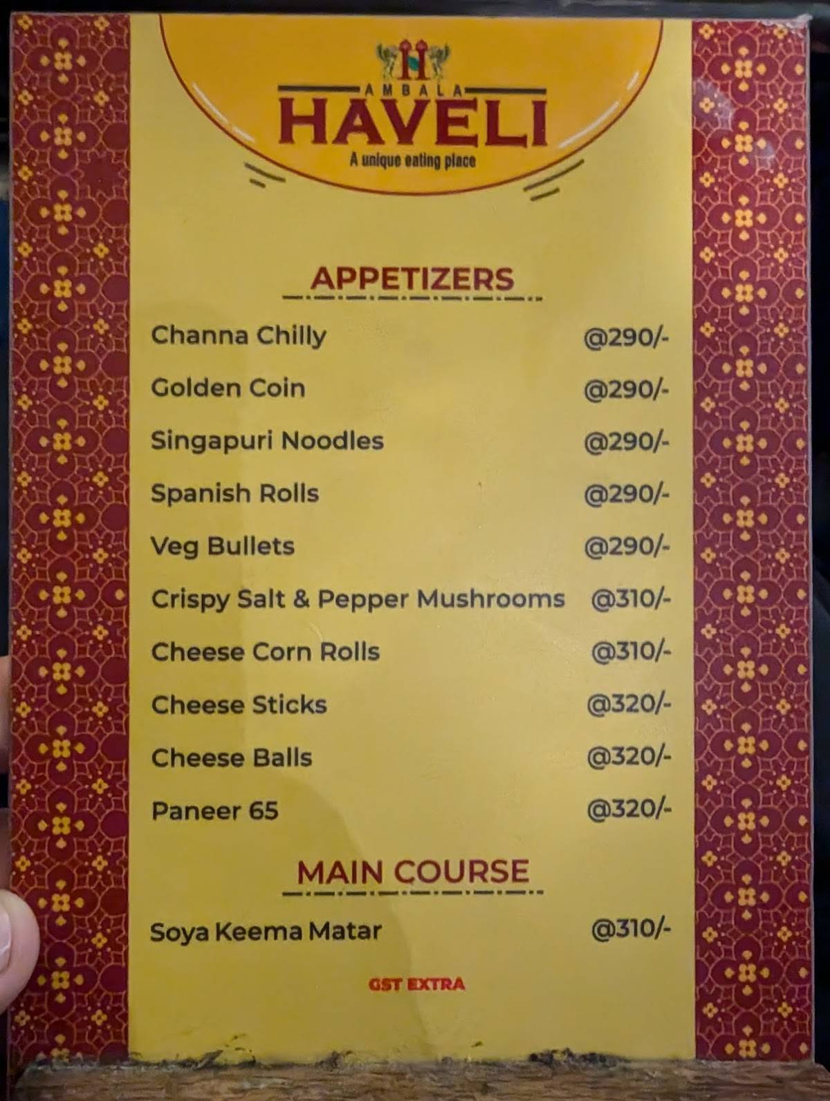 Ambala Haveli menu