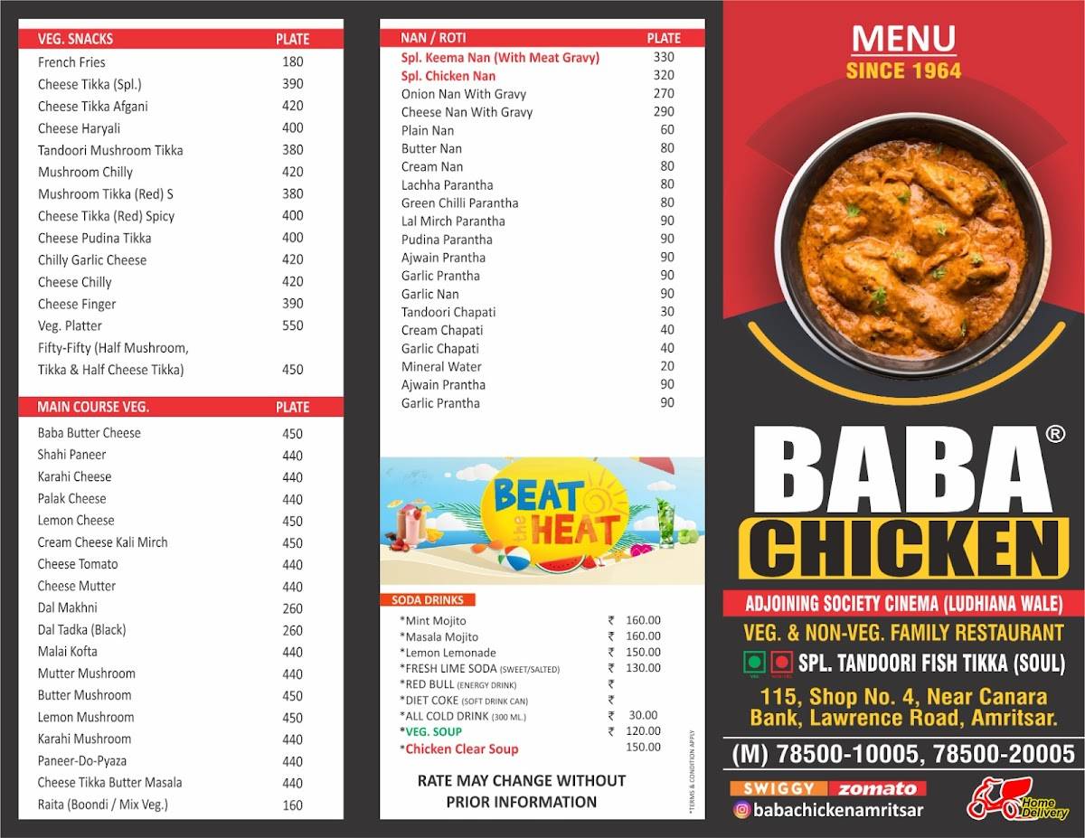 BABA CHICKEN menu