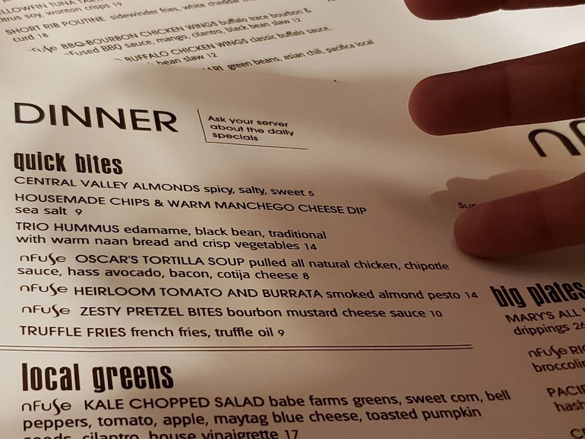 Menu at nFuse Restaurant, Bar & Lounge, Anaheim