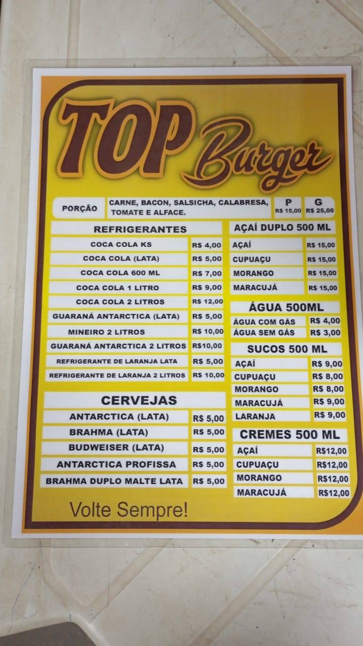 Top Burger cardápio