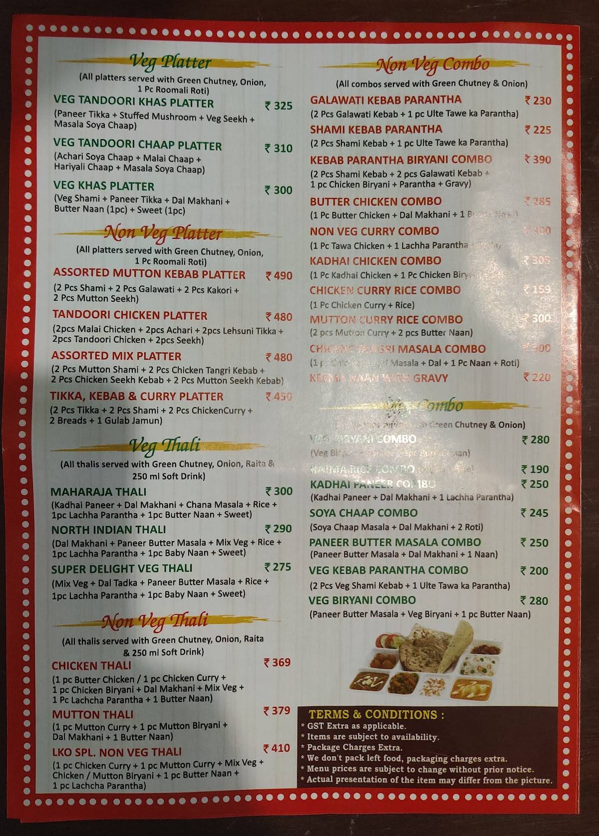 Andaaz E Lucknow menu