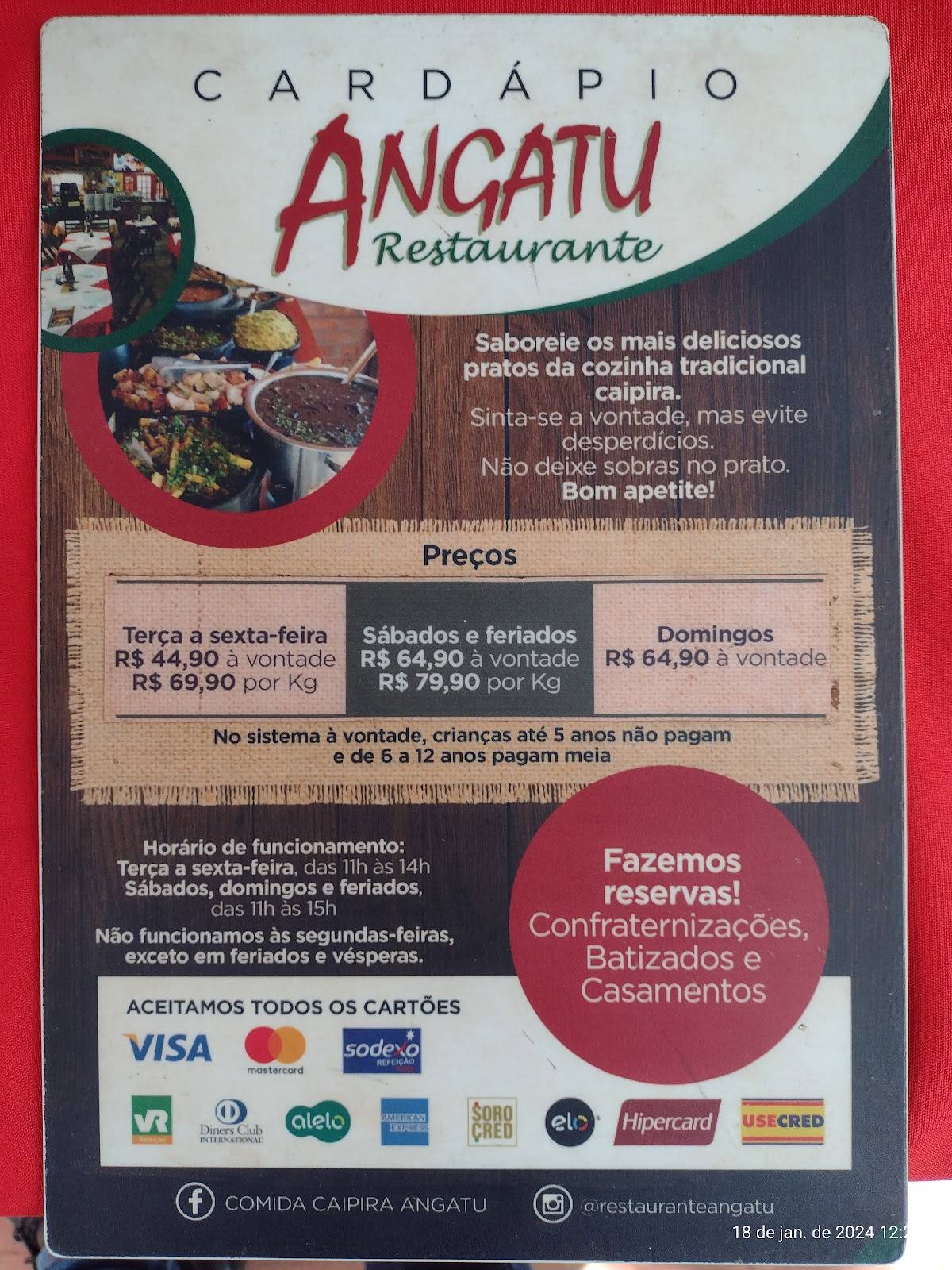Restaurante Angatu cardápio