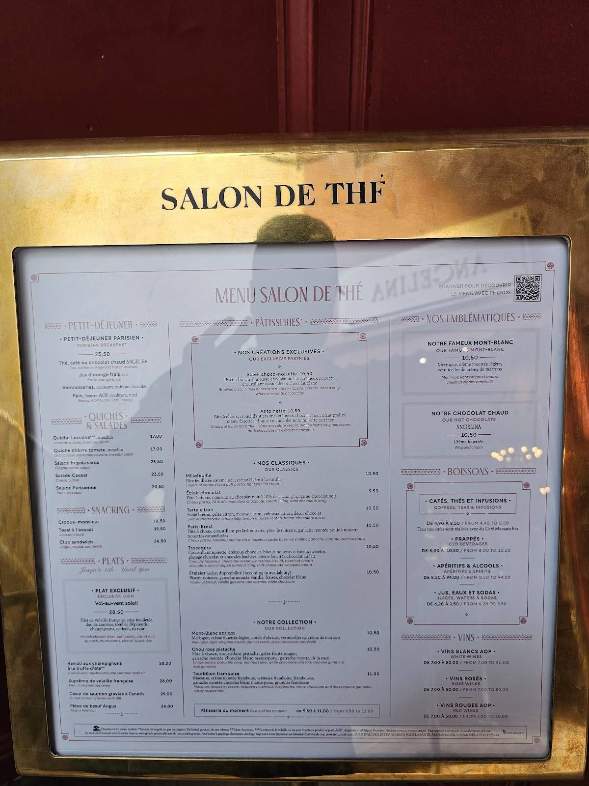 Menu de Angelina Paris – Château de Versailles, Salon de thé-restaurant