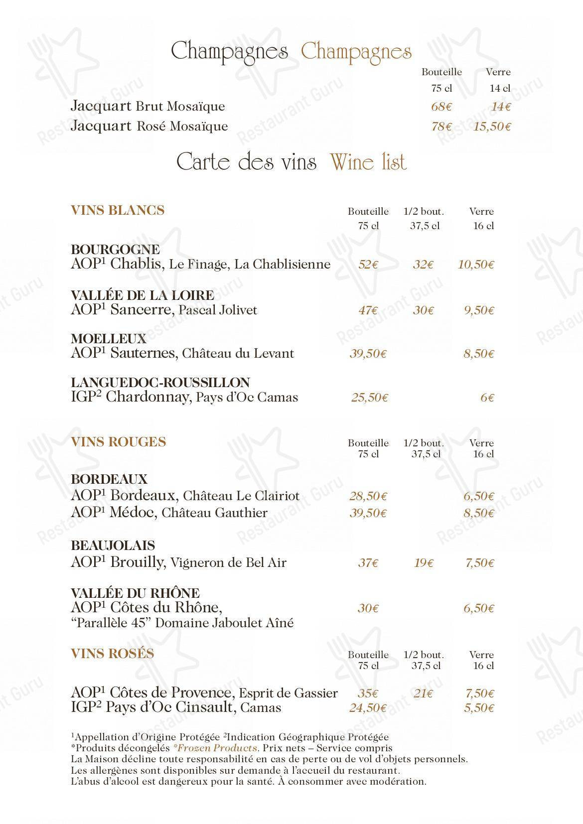 Menu pour Angelina Paris – Château de Versailles, Salon de thé-restaurant - Menu