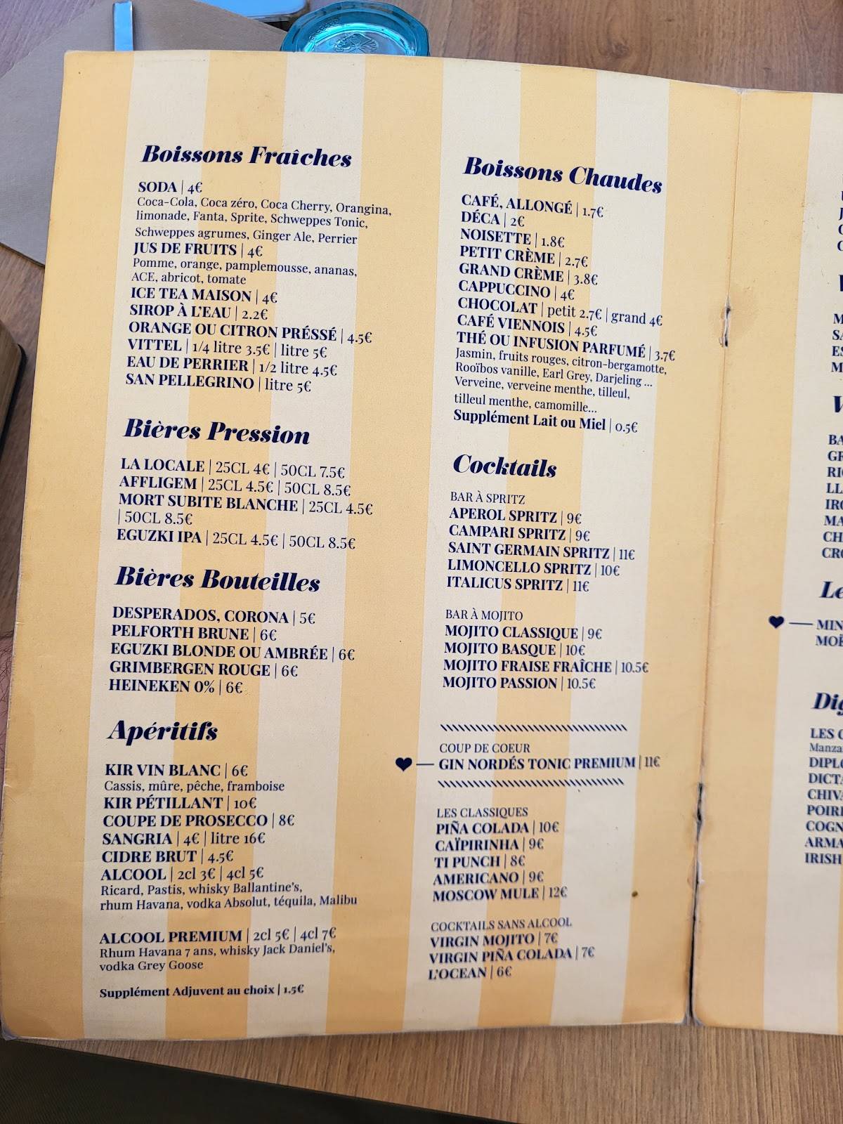 Menu de L'océan