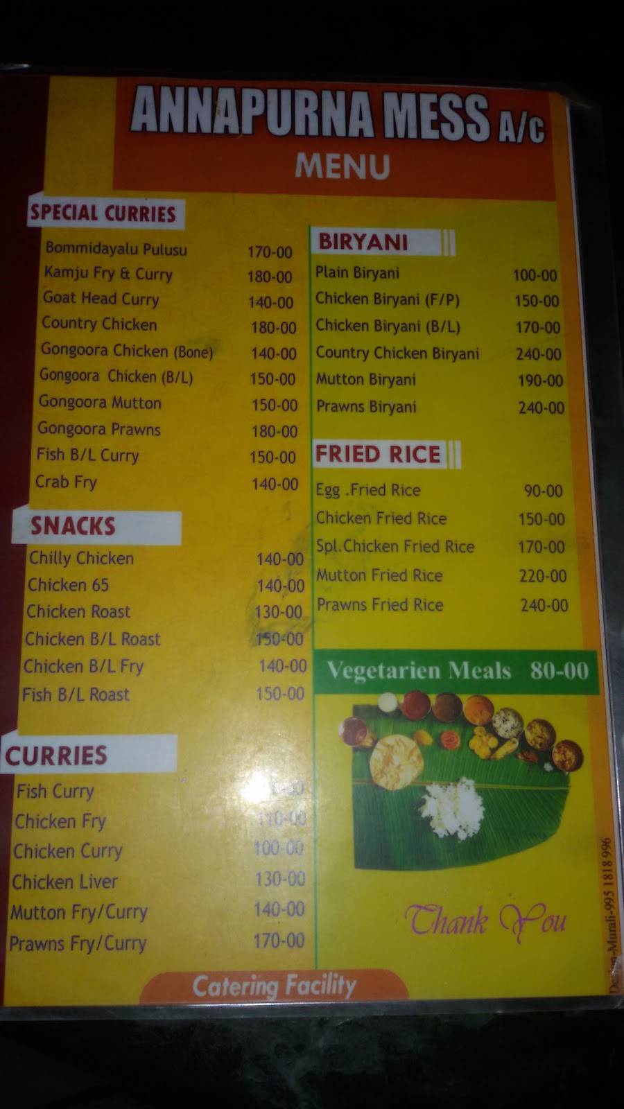 Annapurna Mess menu
