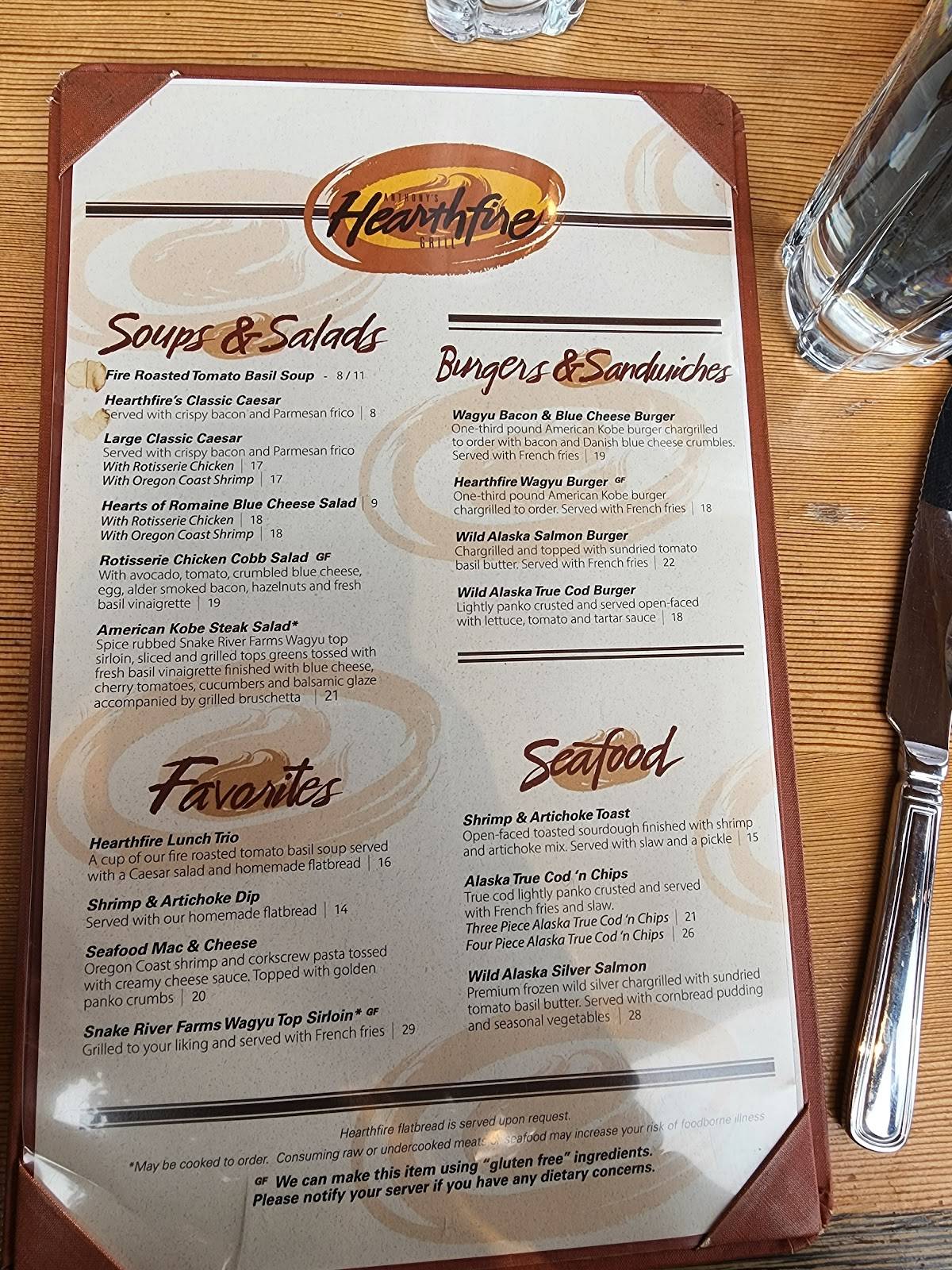 Menu at Anthony's Hearthfire Grill Olympia restaurant, Olympia