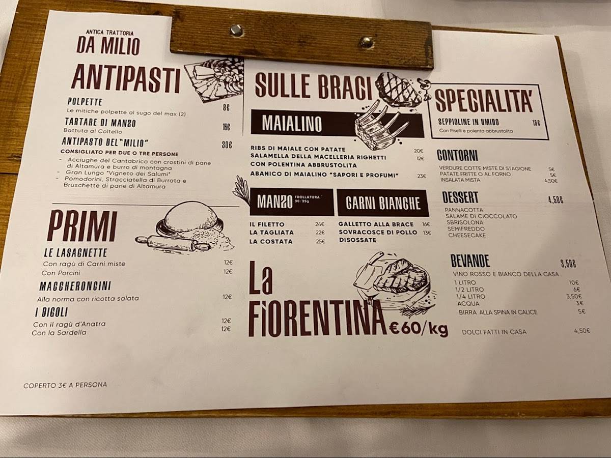 Menu di Antica Trattoria Da Milio 