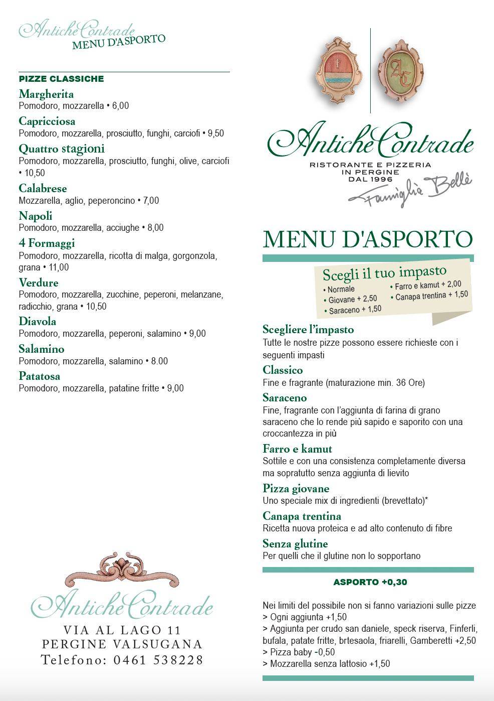 Menu di Ristorante Pizzeria Antiche Contrade 