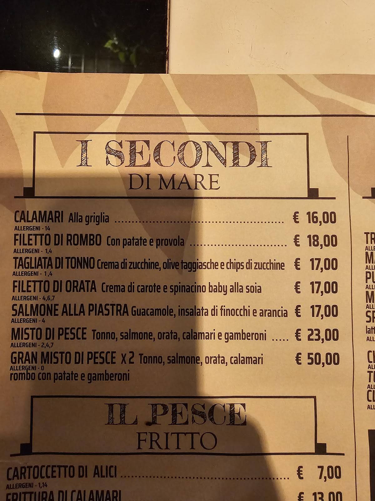 Menu di Antico Traiano 