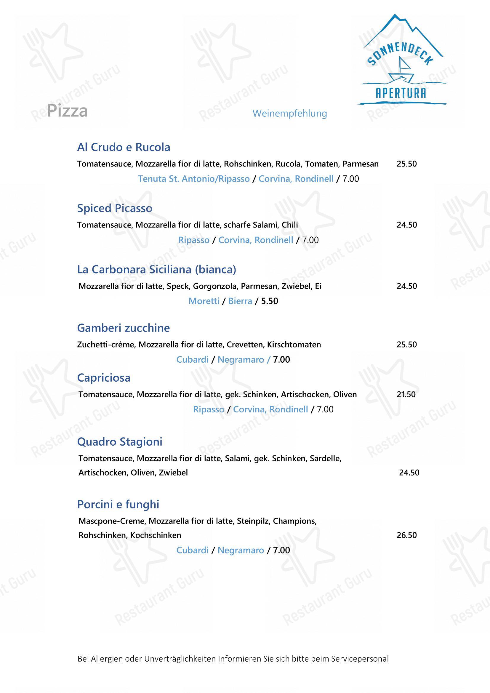 Menu bar per Apertura Sonnendeck ristorante