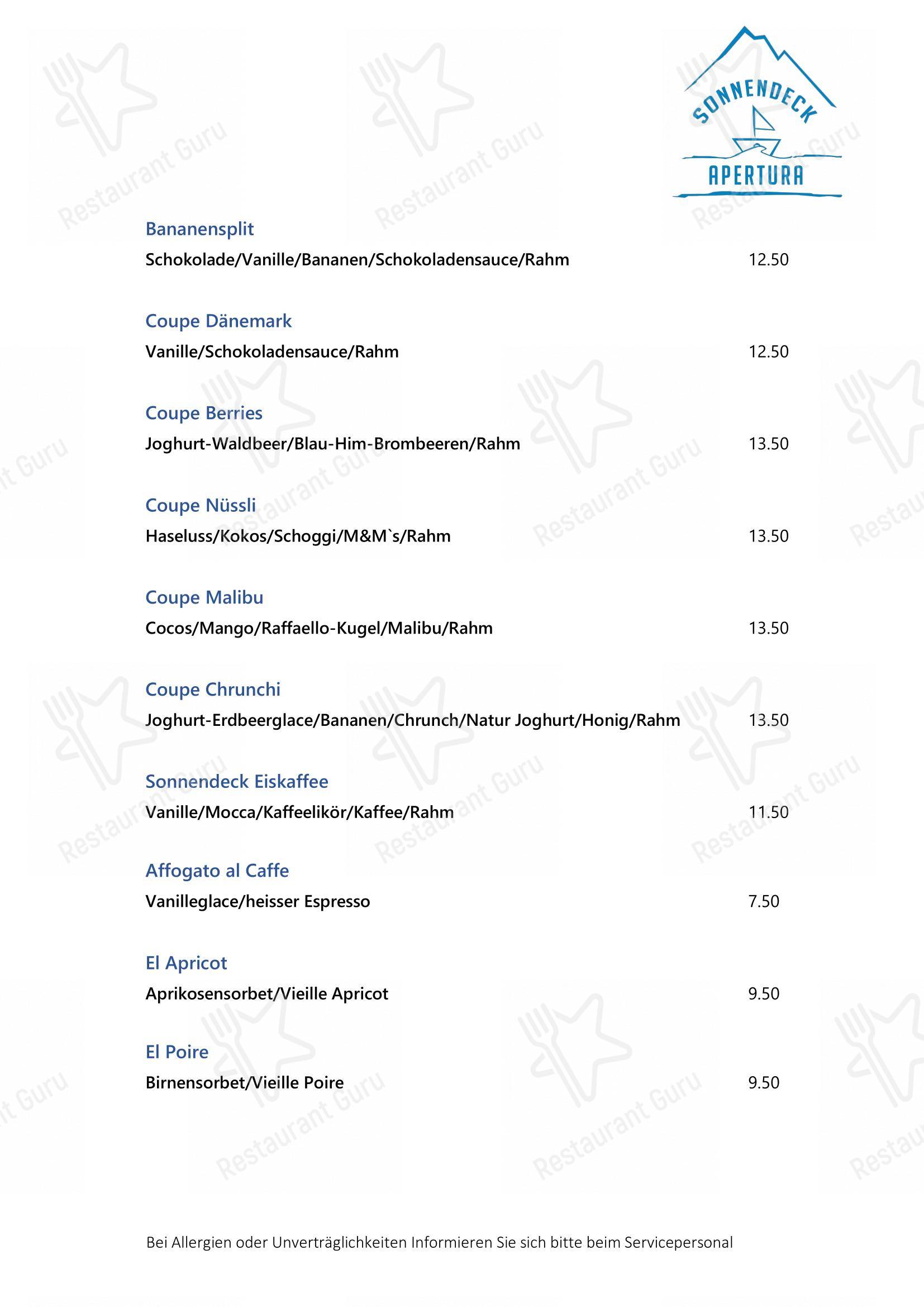 Apertura Sonnendeck in Flüelen - Menu bar