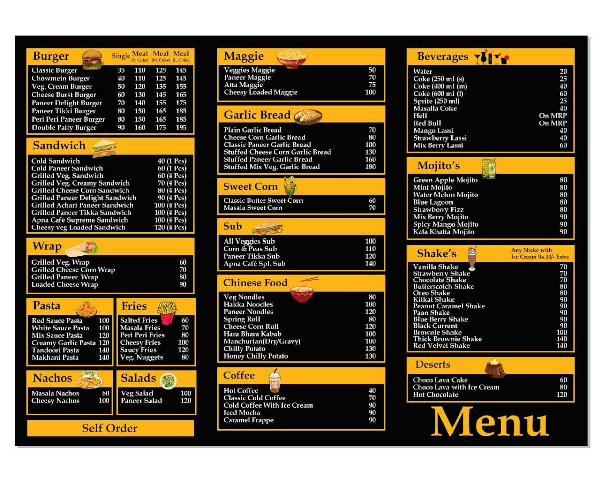 Apna cafe menu